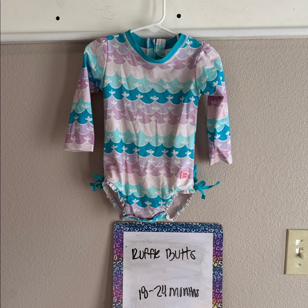 Ruffle Butts Kids Swim One Piece - Blue and Purple